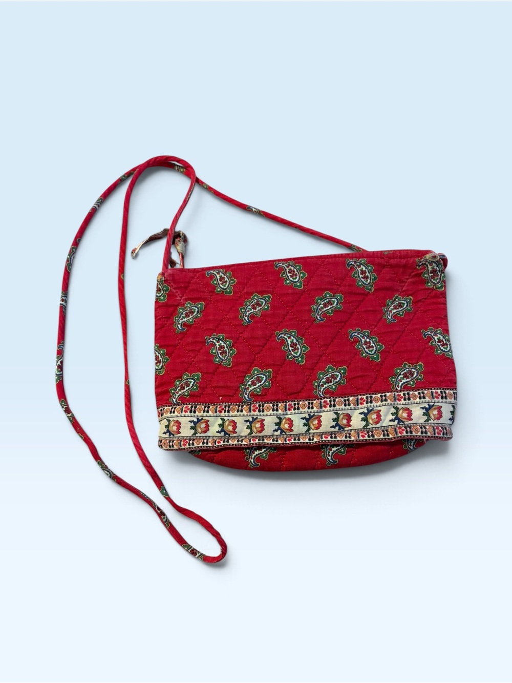 Vera Bradley Red Paisley Quilted Crossbody Bag with Decorative Trim